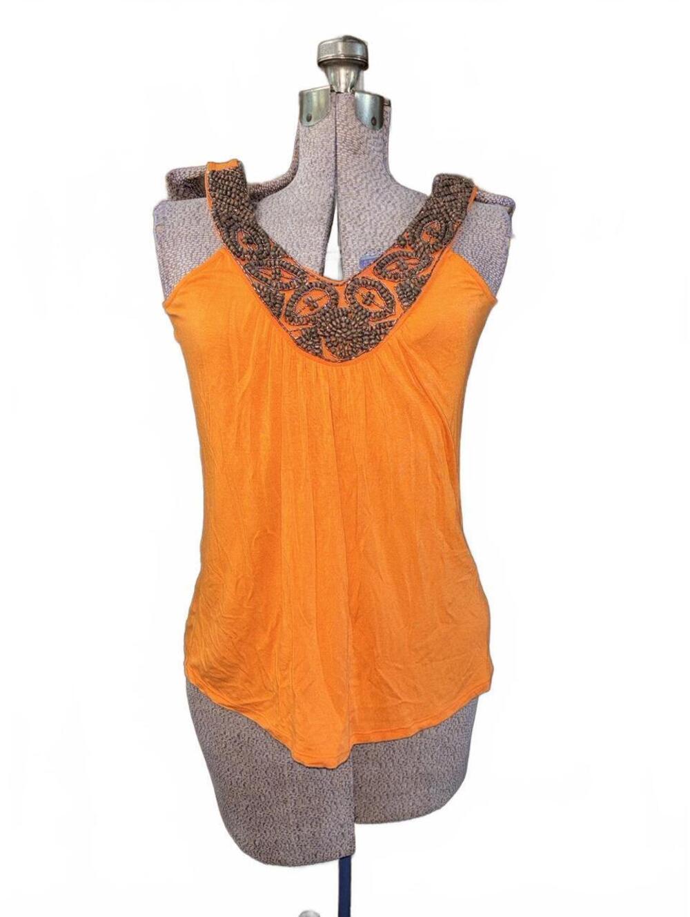 Charlotte Russe orange tank top with brown beaded neckline